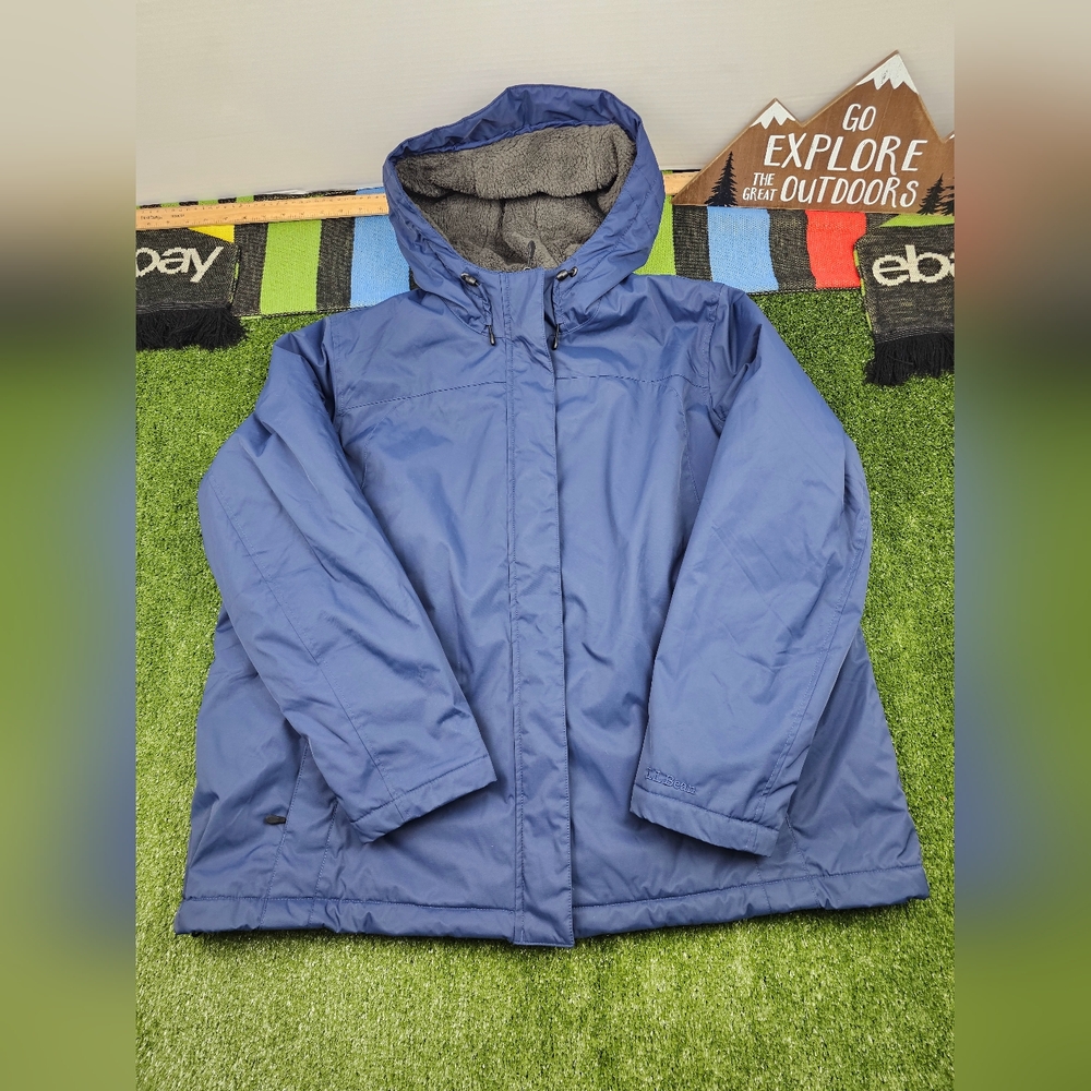 LL Bean Womens Winter Warmer Jacket Fleece Lined Hooded Coat Size 3X Navy Blue